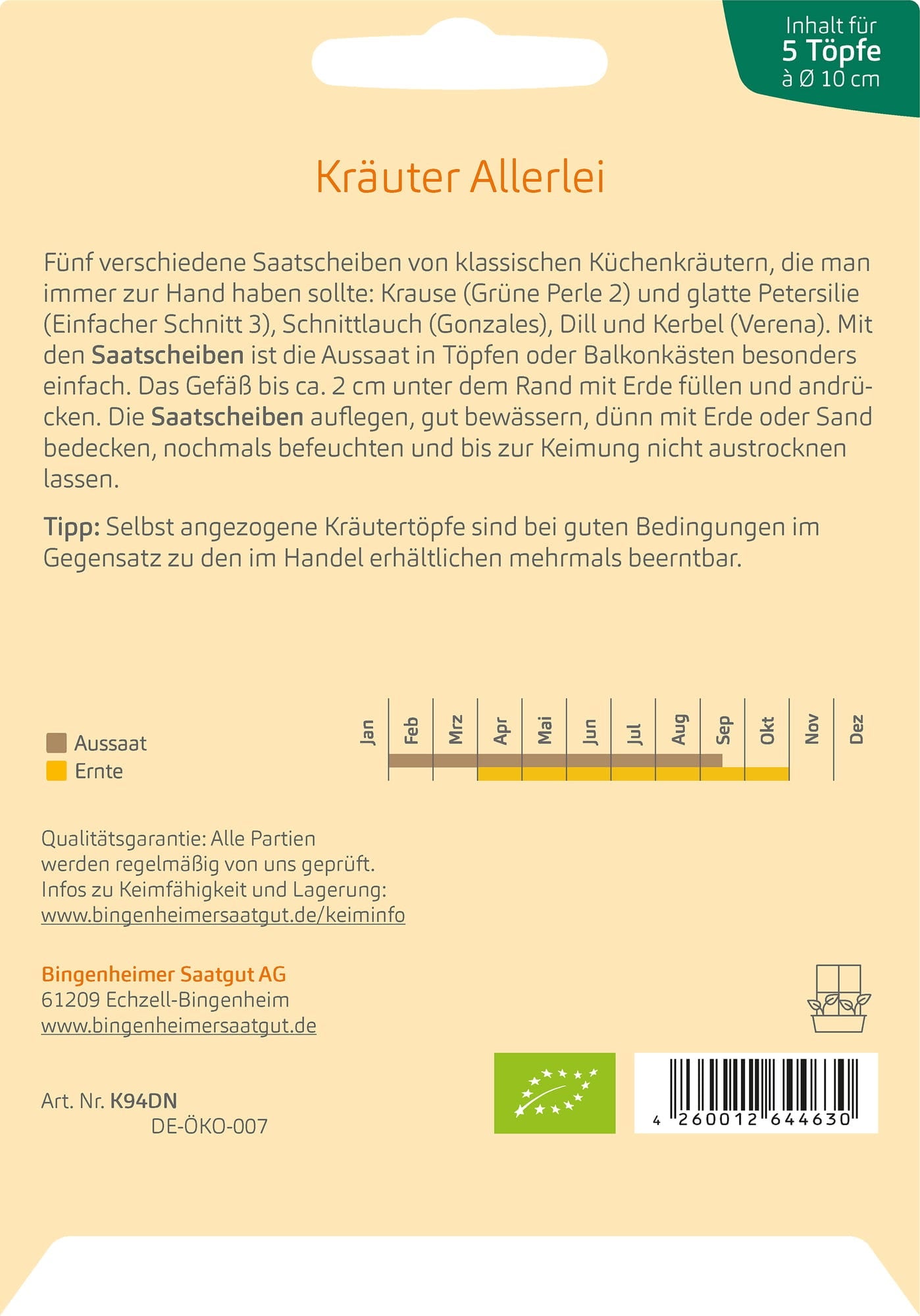 Küchenkräuter "Allerlei", 5 Saatscheiben