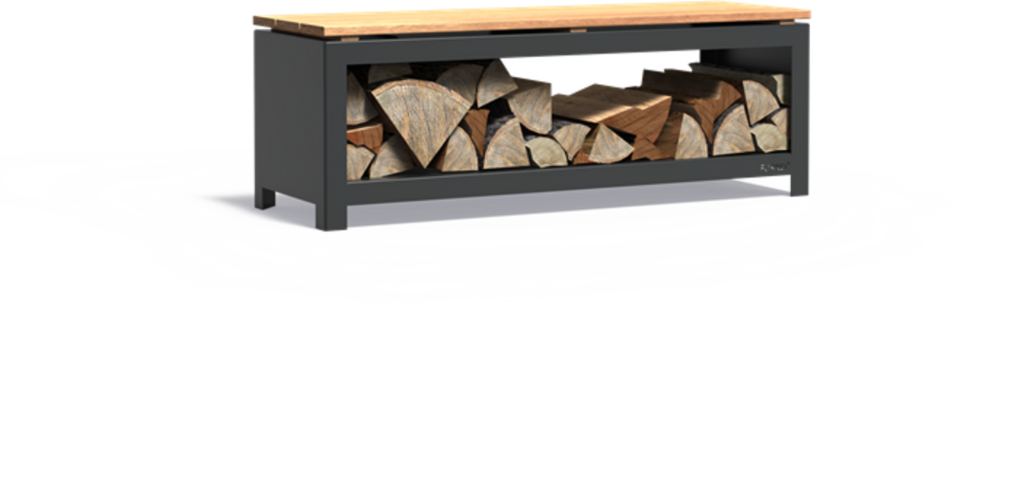 Holzaufbewahrung Mit Sitzfläche - Beschichtet, 120 X 40 X 43 Cm