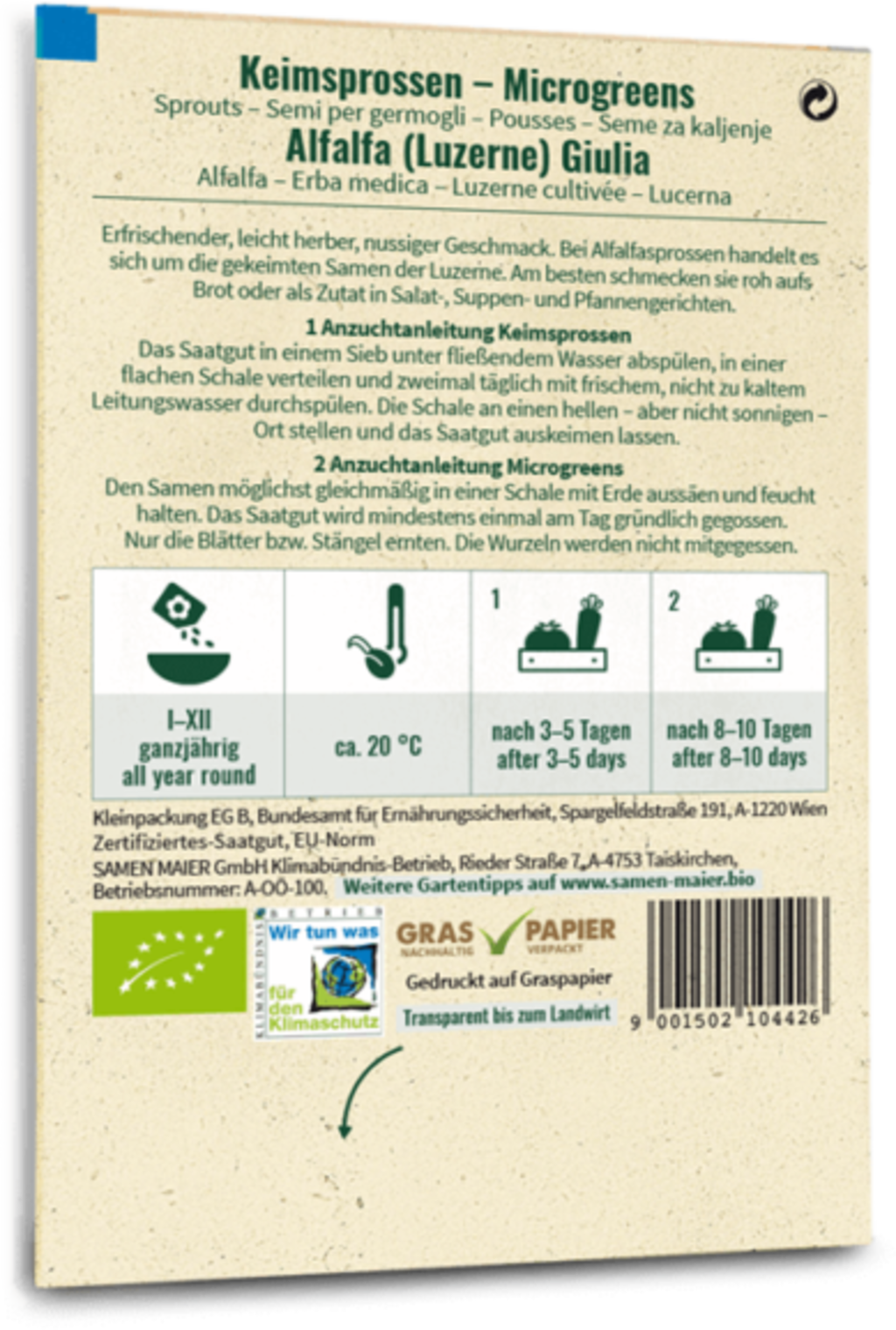 Bio Keimsprossen/Microgreens - Alfalfa Giulia