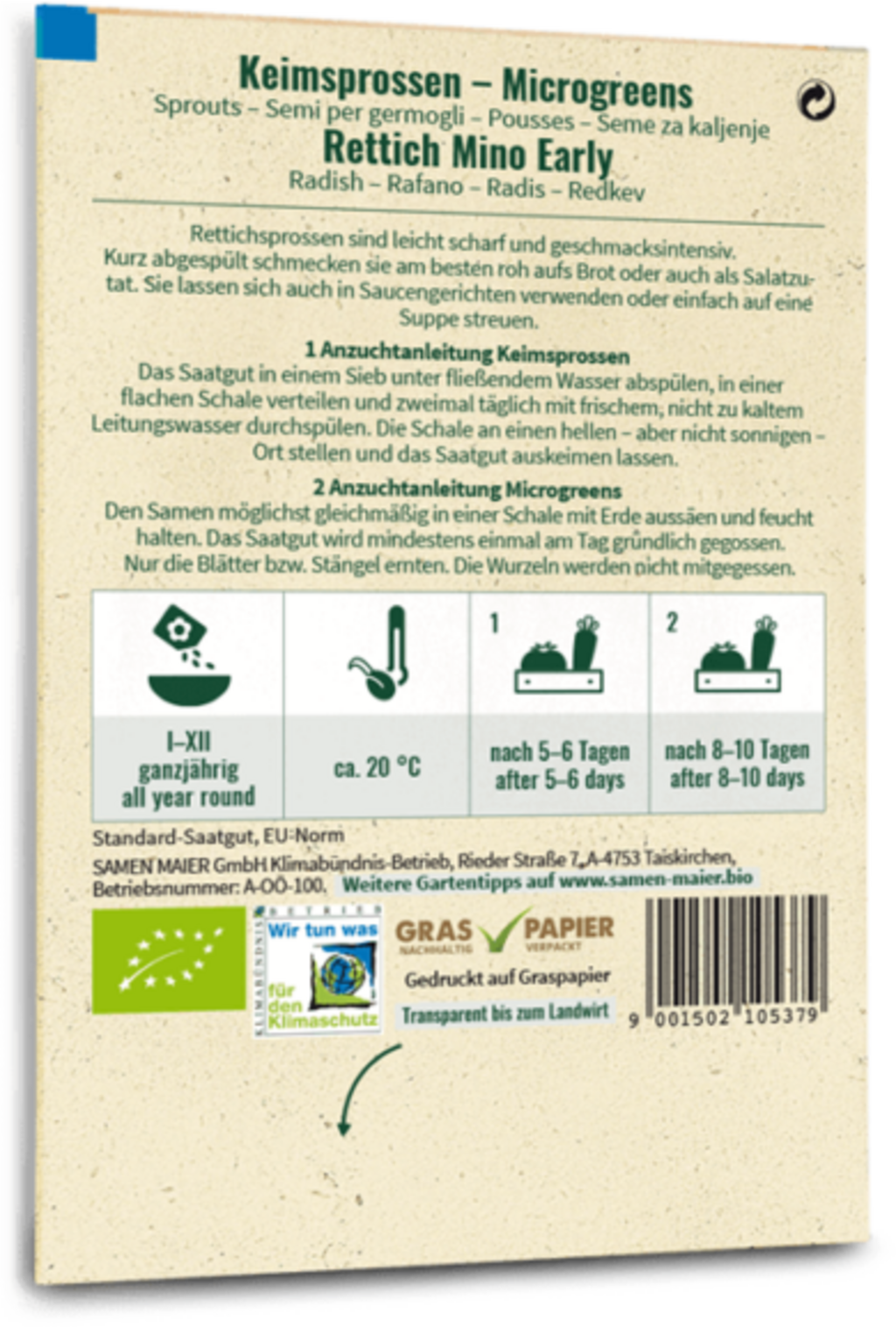 Bio Keimsprossen/Microgreens - Rettich "Mino Early"