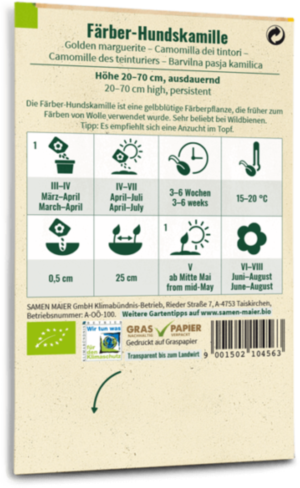 Bio Wildblume Färber-Hundskamille