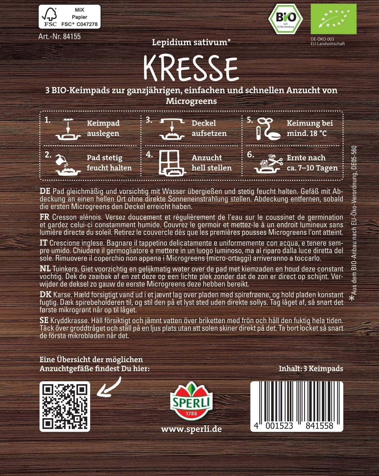 Bio Microgreen-Pads Kresse