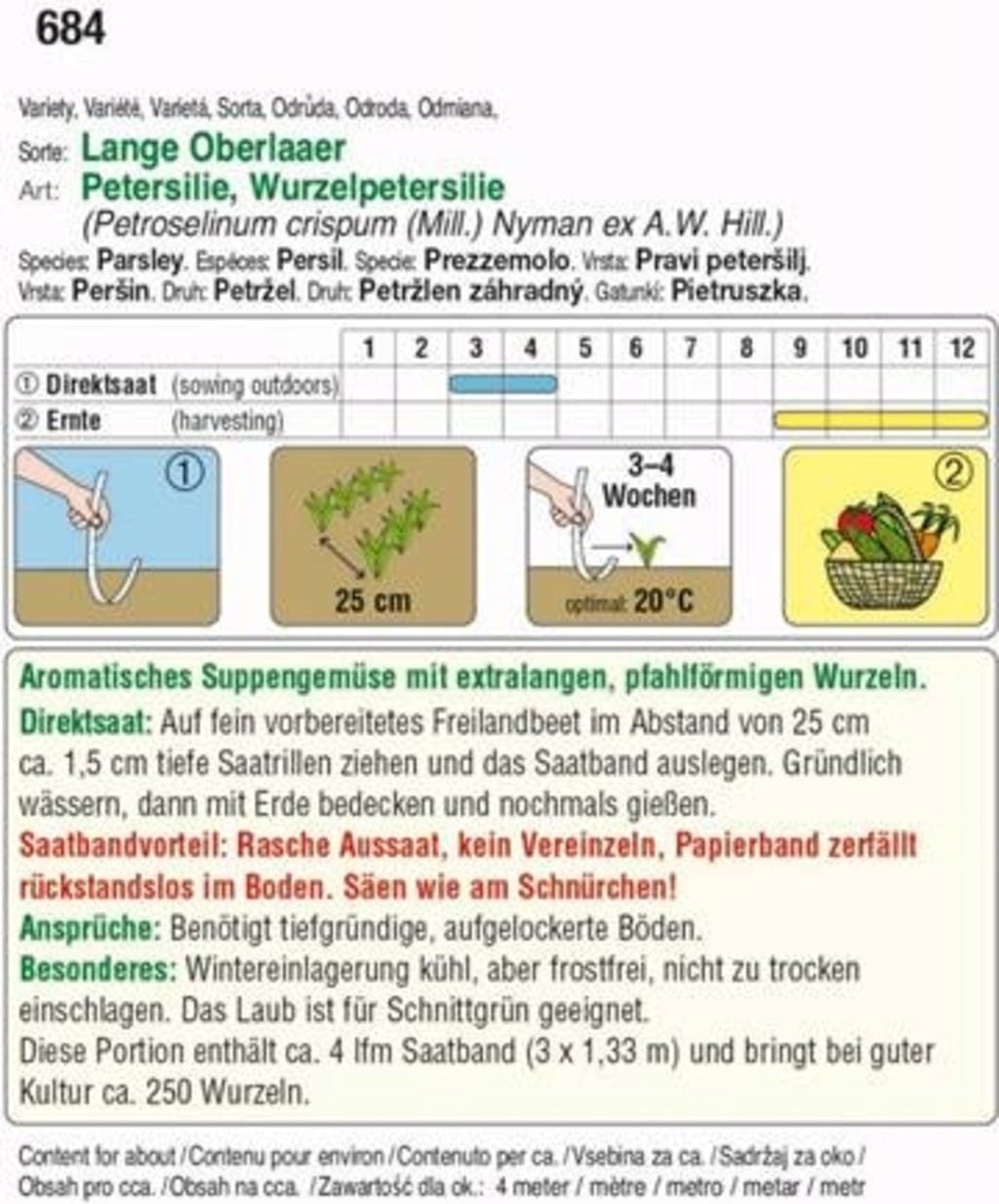  Saatband Wurzelpetersilie"Lange Oberlaaer"