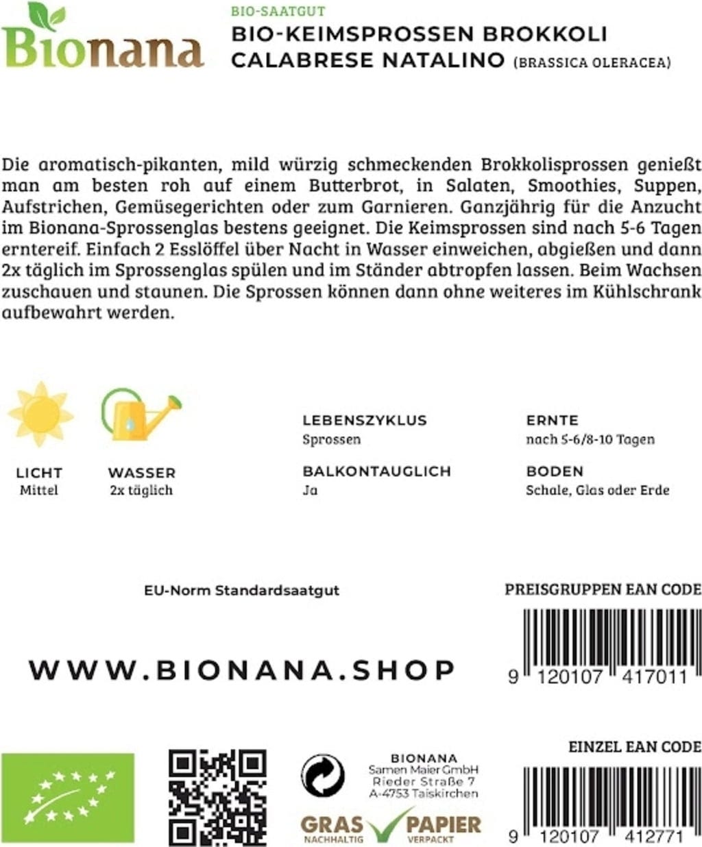  Bio Keimsprossen Brokkoli „Calabrese Natalino“