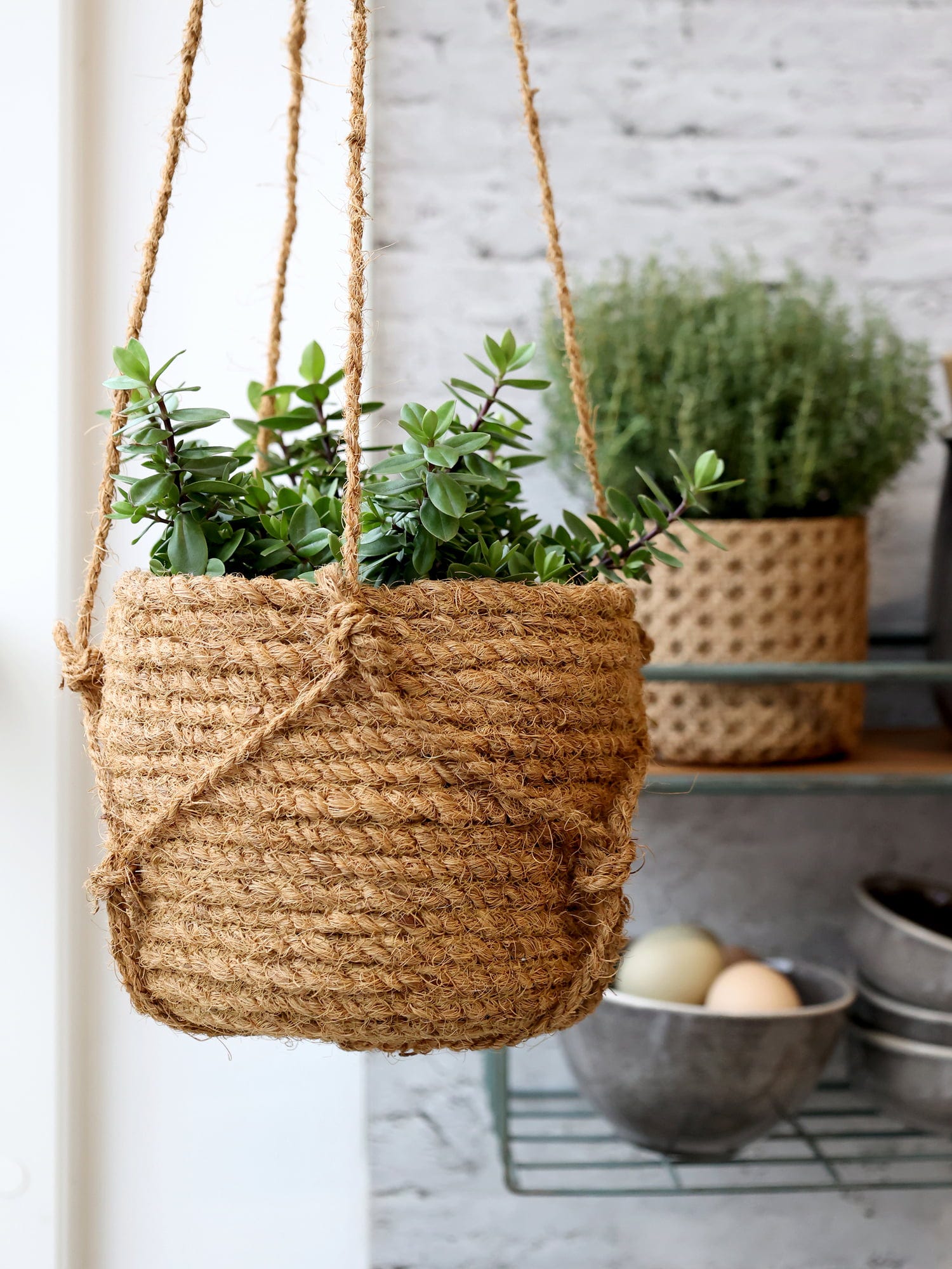  Blumenampel Korb Natur, H14/D18 Cm
