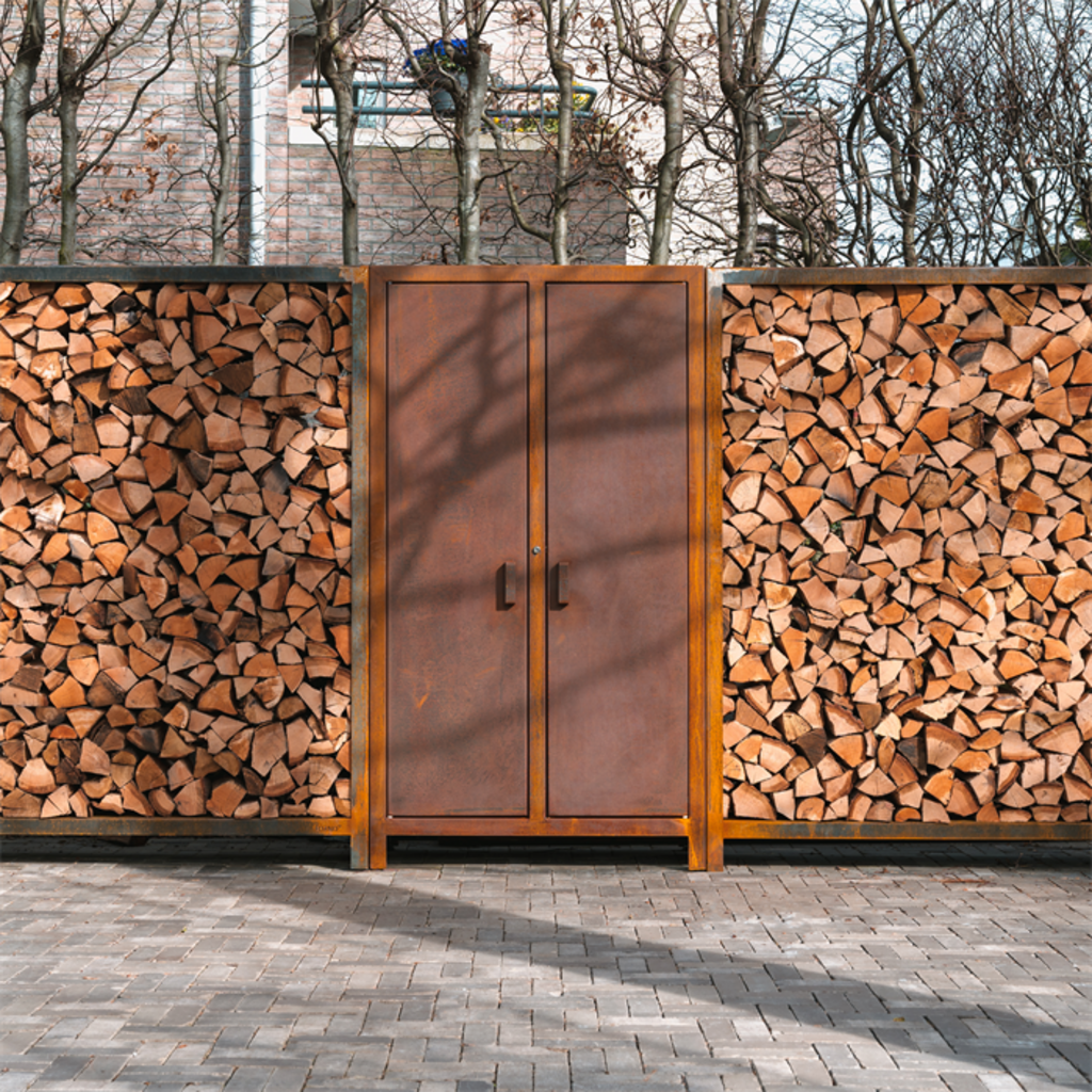  Holzaufbewahrung Aus Cortenstahl, 80 X 40 X 180 Cm