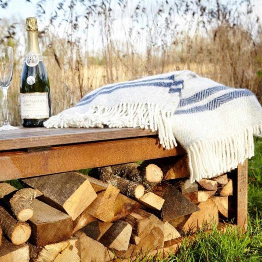  Holzaufbewahrung Mit Sitzfläche - Cortenstahl, 120 X 40 X 43 Cm