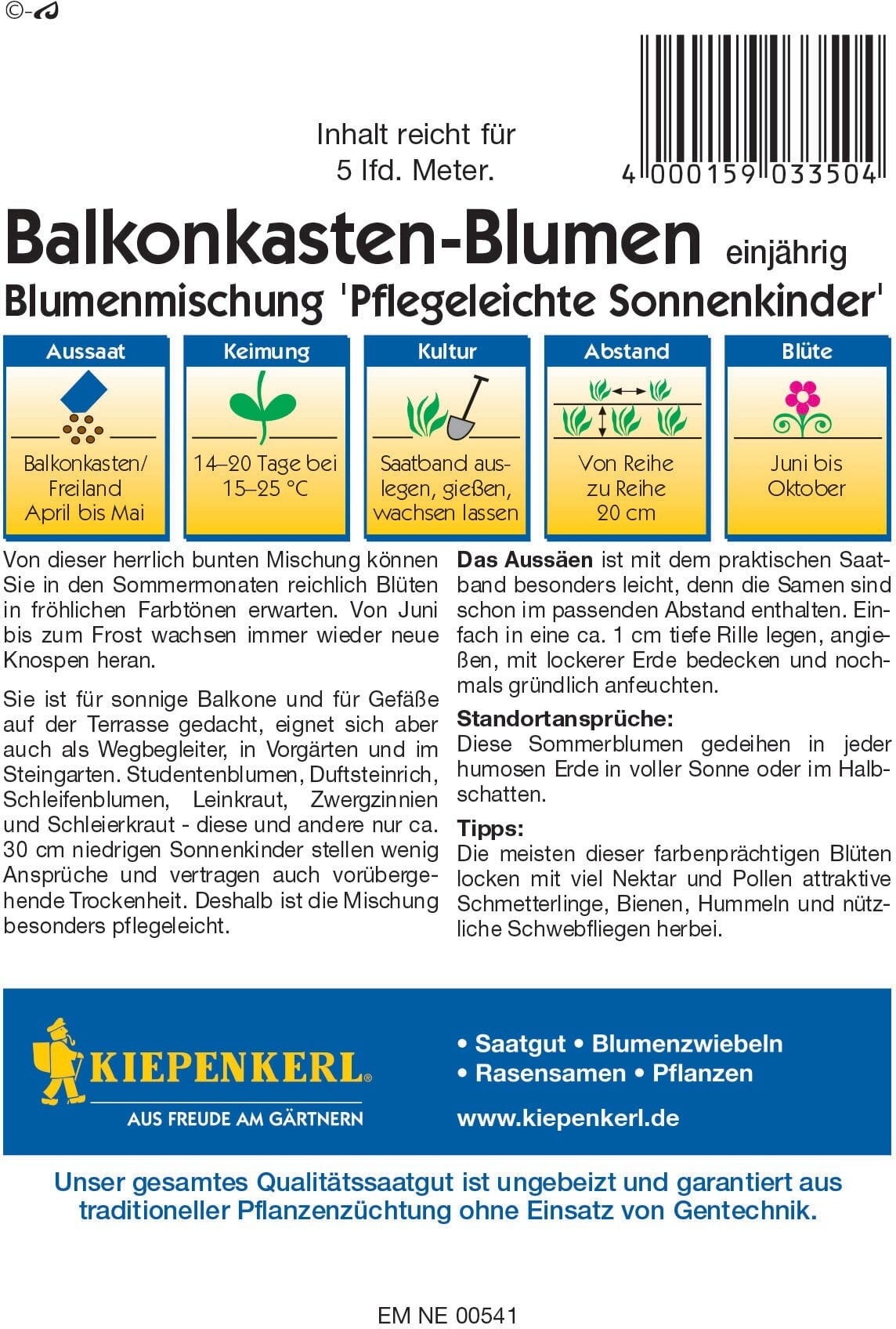  Balkonkasten-Saatbänder "Pflegeleichte Sonnenkinder"