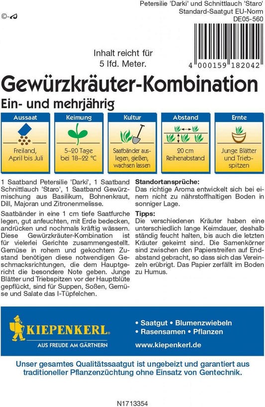  Gewürzkräuter-Kombination, Ein- Und Mehrjährig, Saatband