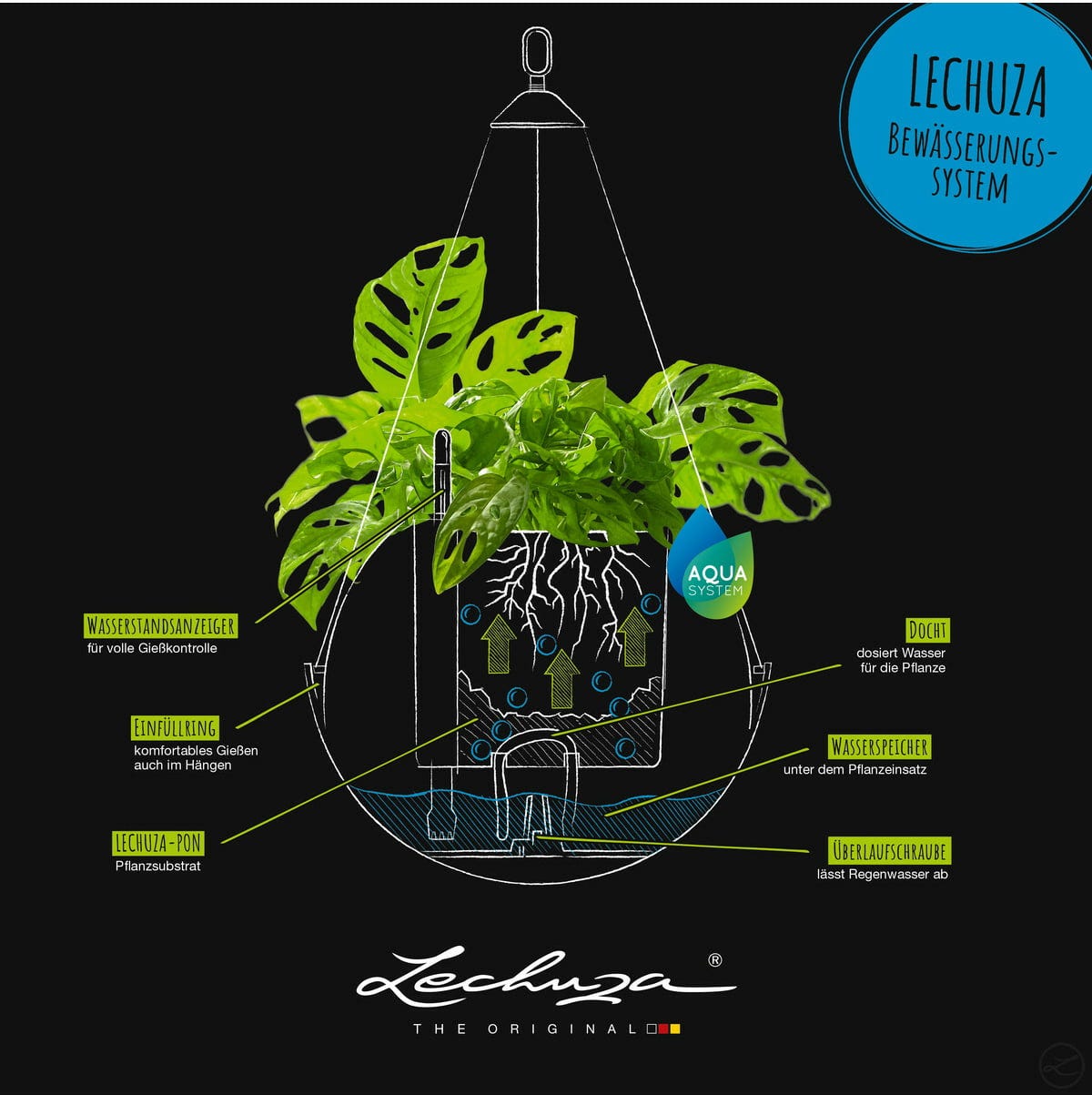LECHUZA Blumenampel BOLA Color 32, Sandbraun