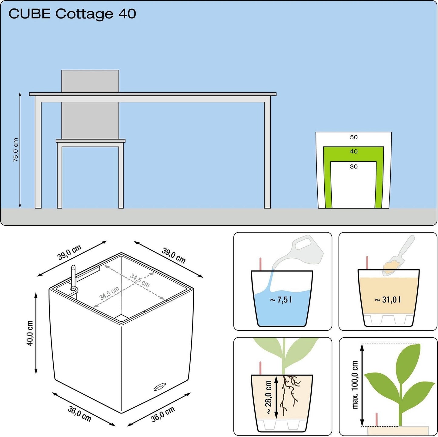LECHUZA Pflanzgefäß CUBE Cottage 40, Mokka