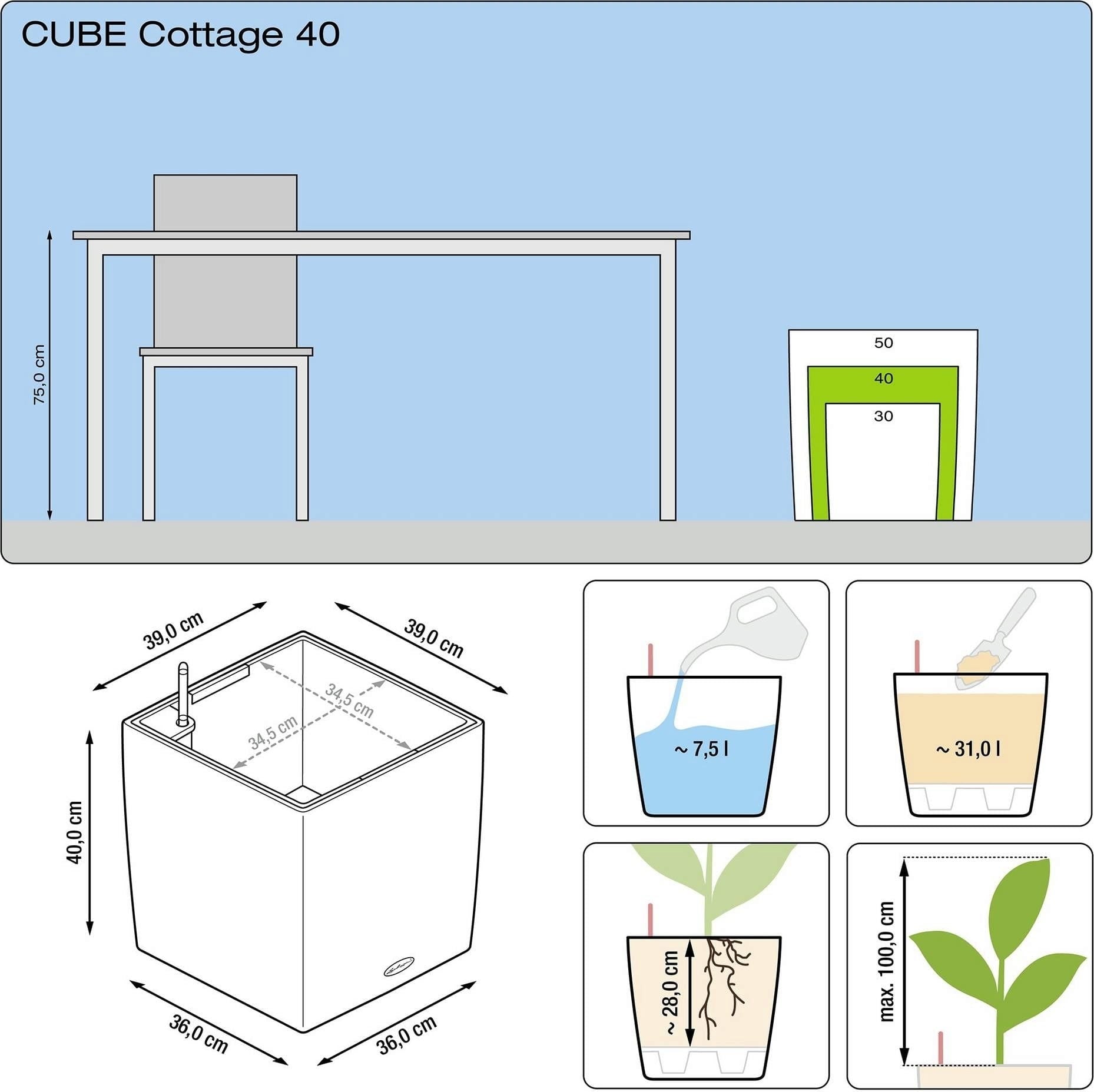 LECHUZA Pflanzgefäß CUBE Cottage 40, Mokka