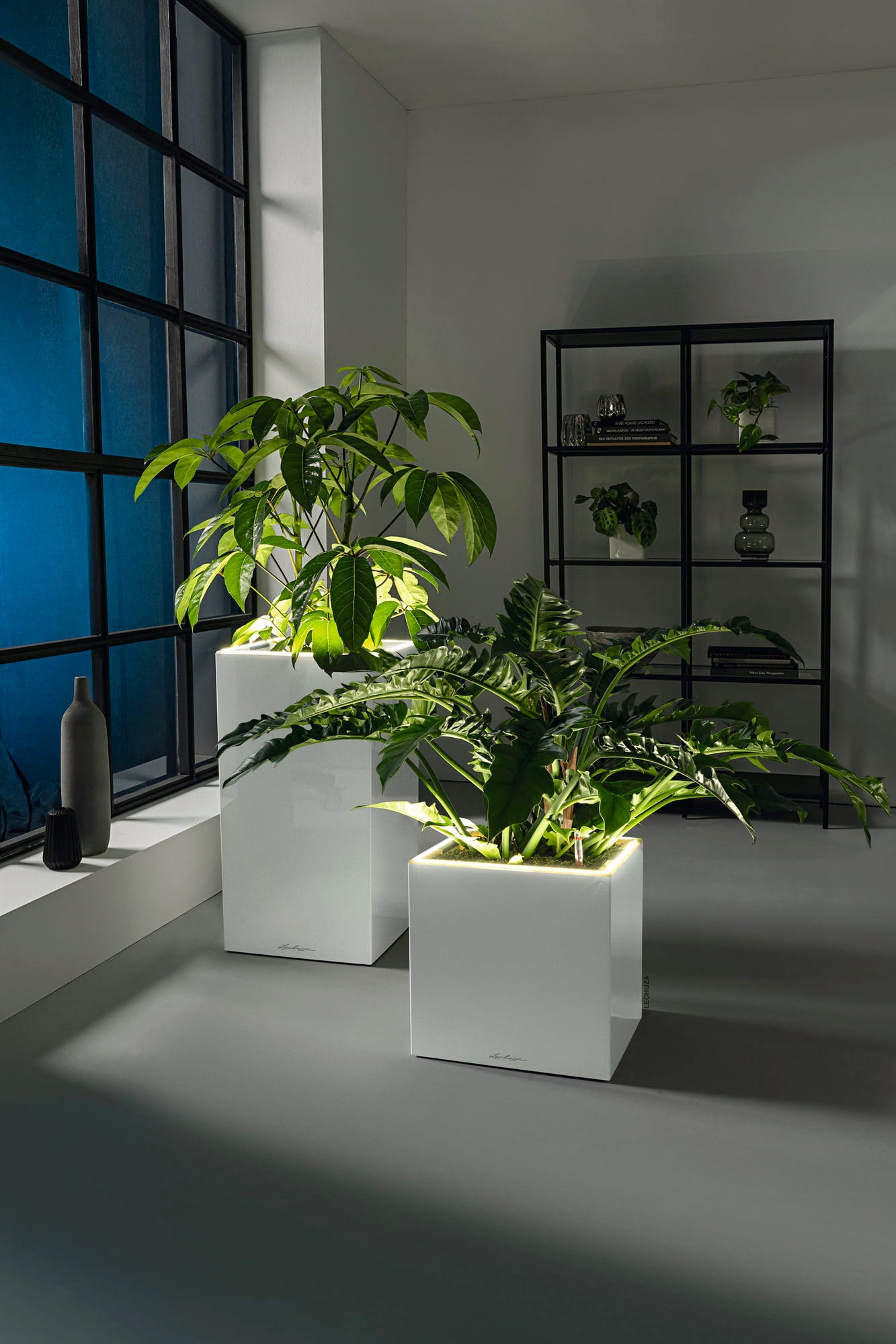 LECHUZA Pflanzgefäß CANTO Premium 40 High, LED, Silber Metallic