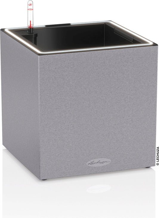 LECHUZA Pflanzgefäß CANTO Stone 30 LED Low, Steingrau