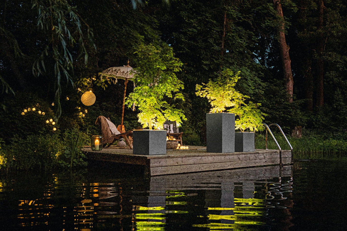 LECHUZA Pflanzgefäß CANTO Stone 40 LED Low, Graphitschwarz