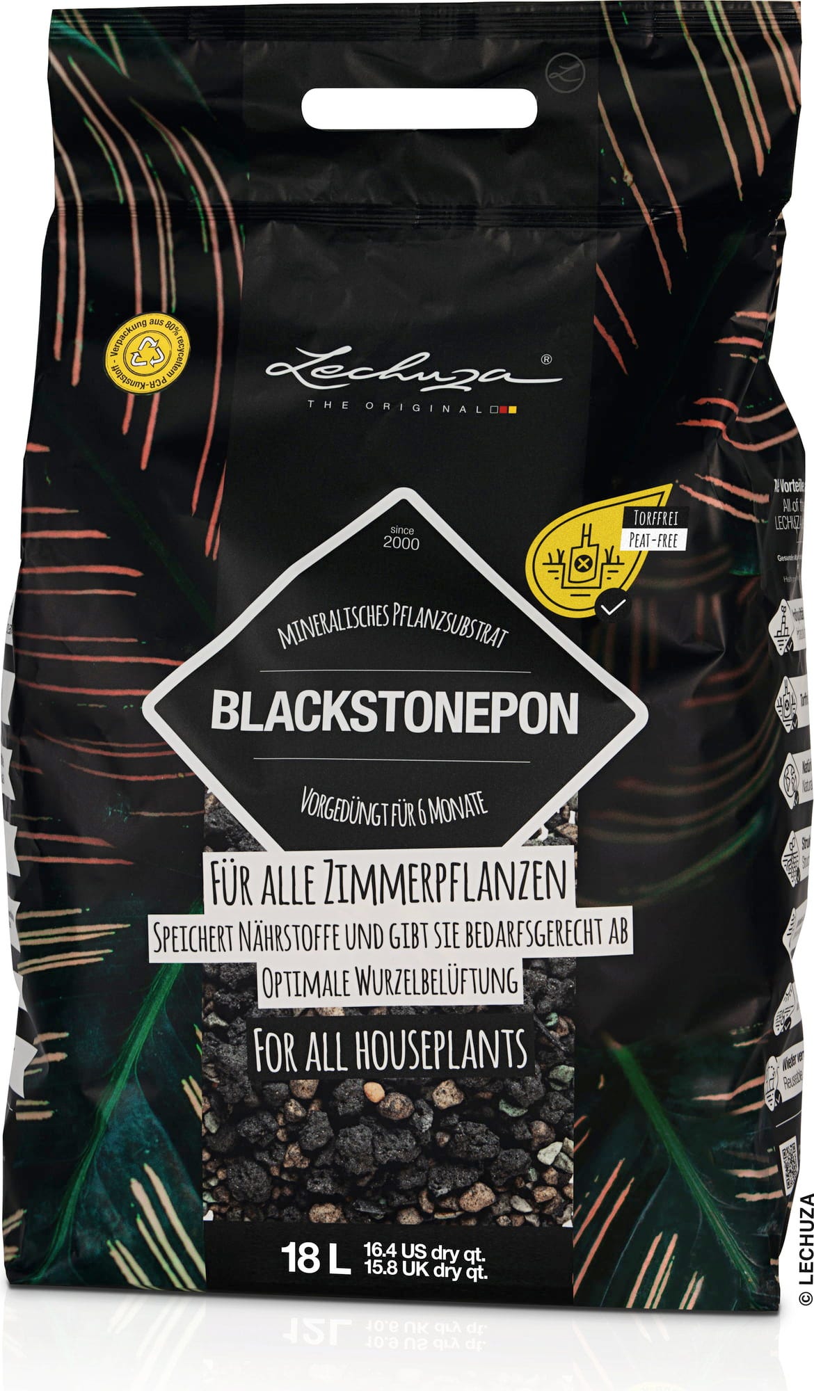 LECHUZA Substrat Blackstone-PON, 18 Liter