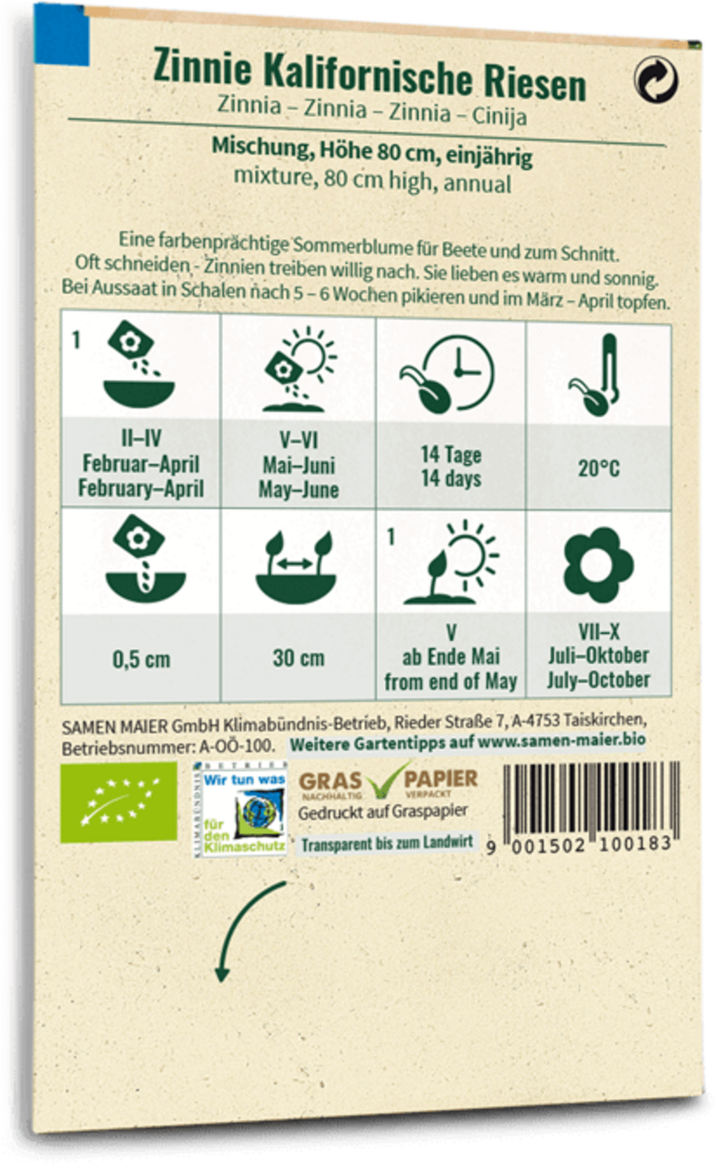  Bio Zinnie "Kalifornische Riesen"