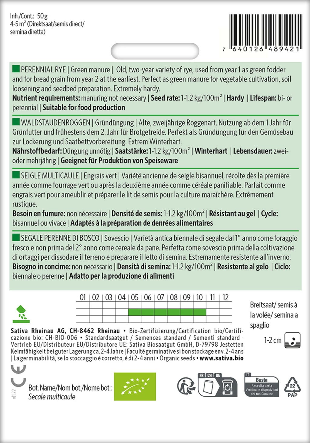  Bio Gründüngung "Waldstauden Roggen"