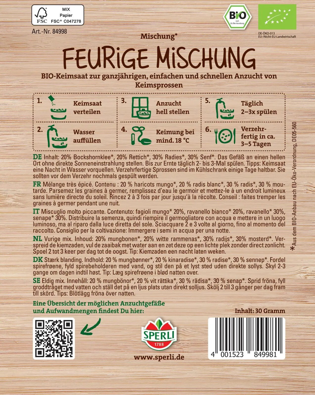  Bio Keimsprossen-Saat "Feurige Mischung"