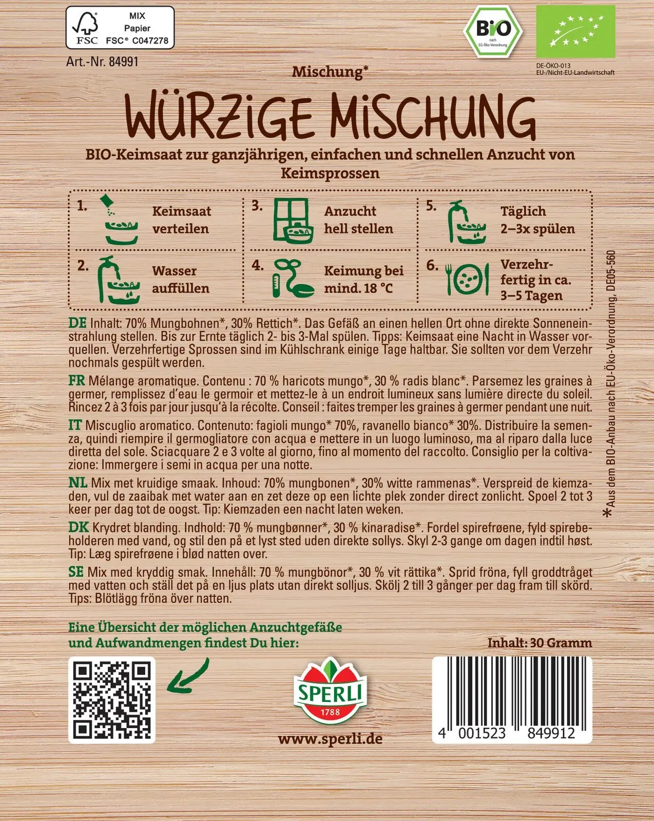  Bio Keimsprossen-Saat "Würzige Mischung"